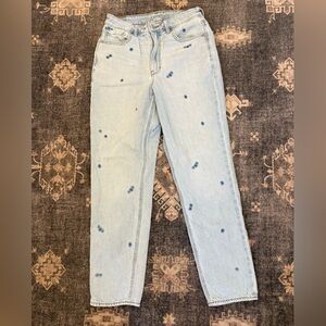 American Eagle Outfitters Light Blue Straight Leg Jeans with flower detail